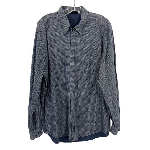 Vintage Versace Classics Navy Blue Geometric Print Button Down Shirt - Men's XL